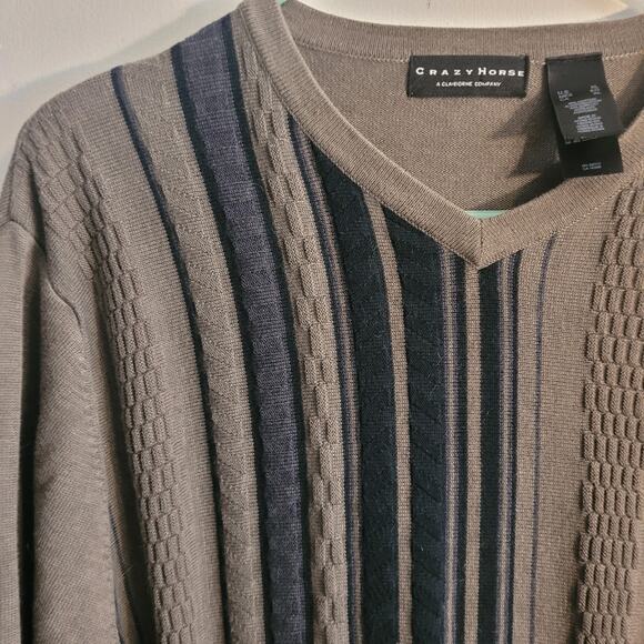 Vntg Crazy Horse Claiborne Brown Mens V-Neck Cable Rib Knit Sweater XL Heritage - Picture 3 of 10